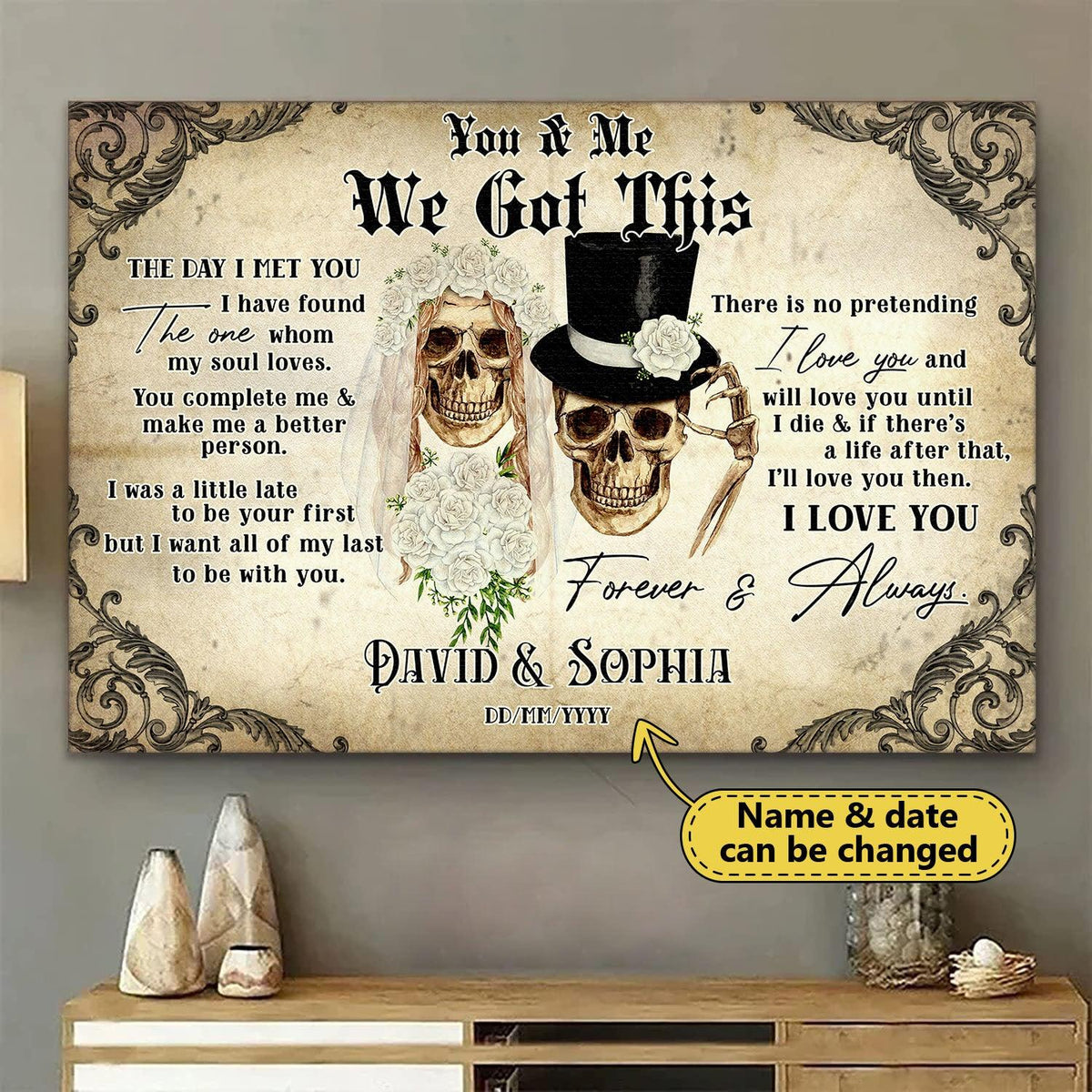 You And Me - We Got This - Gothic Skull Personalized Horizontal Canvas - Wonder Skull