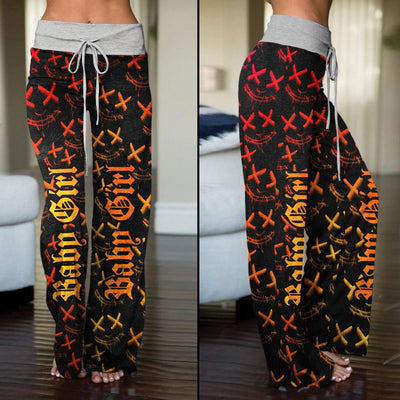 Baby Girl Face Smile Pattern High-waisted Straight-leg Trousers - Wonder Skull