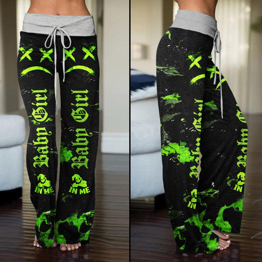 Baby Girl Green Face Smile High-waisted Straight-leg Trousers - Wonder Skull