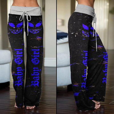 Baby Girl Blue Skull Smile High-waisted Straight-leg Trousers - Wonder Skull