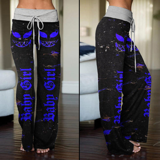 Baby Girl Blue Skull Smile High-waisted Straight-leg Trousers - Wonder Skull