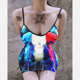 Thunder Triple Skull Printed Body Dress, Naughty Sleeveless Minidress For Women-Wonder Skull