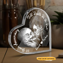 Till Death - Customized 10th Anniversary Gifts Couple Crystal Heart - Wonder Skull