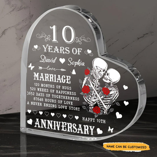 Time Line - Customized 10th Marriage Gifts Couple Crystal Heart - Wonder Skull