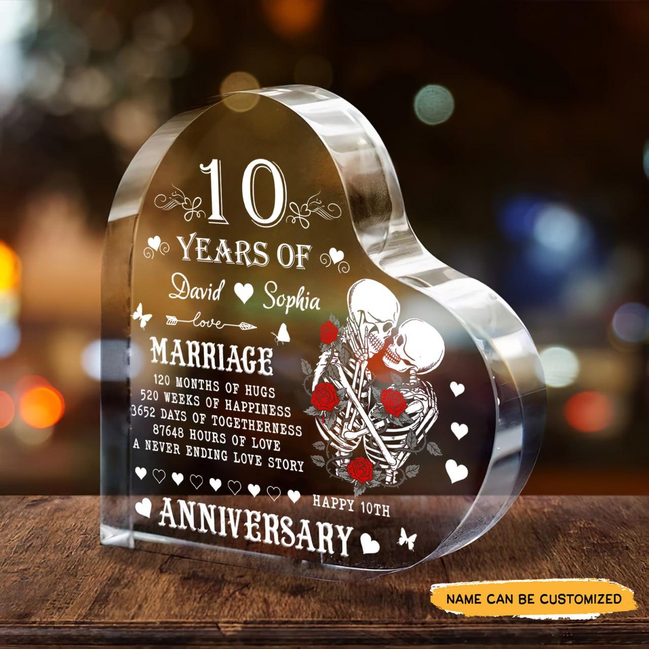 Time Line - Customized 10th Marriage Gifts Couple Crystal Heart - Wonder Skull
