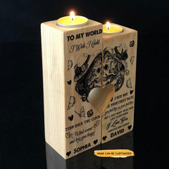 To My World - Customized Heart Wood Candle Holder Gifts - Wonder Skull