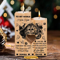 To My World - Customized Heart Wood Candle Holder Gifts - Wonder Skull