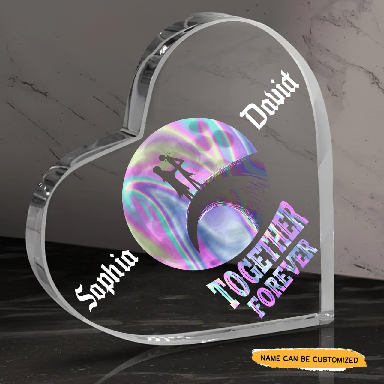 Together Forever - Customized Skull Couple Crystal Heart Anniversary Gifts - Wonder Skull