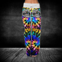 Tornado Effect Rainbow Skull Mom V-Neck Shirt and Wide Legs Pants - Wonder Skull