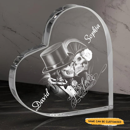 True Love - Customized Skull Couple Crystal Heart Anniversary Gifts - Wonder Skull