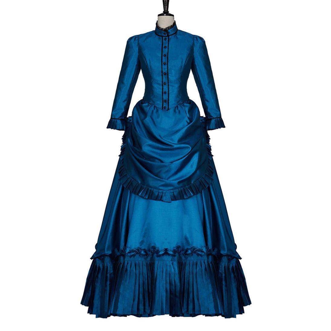 Victorian Gothic Vintage Dress, Elegant Ruffle Long Sleeves Wedding Wear For Women - Wonder Skull