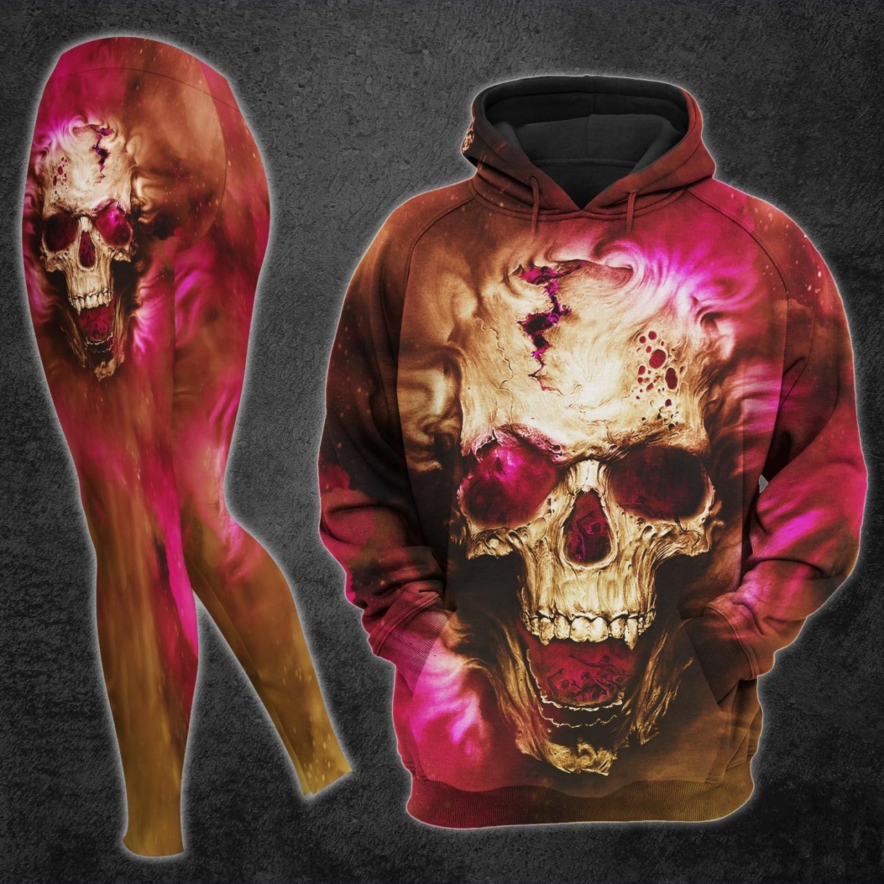 Vintage Ancient Skull Artwork Print Combo Hoodie And Leggings - Wonder Skull
