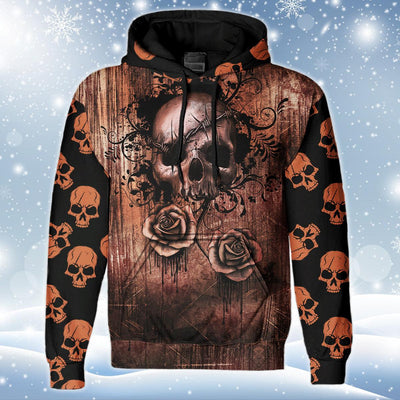 Vintage Brown Skull Print Unisex Pullover Hoodie-Wonder Skull