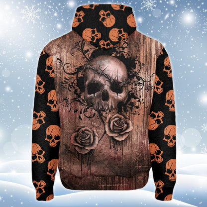 Vintage Brown Skull Print Unisex Pullover Hoodie-Wonder Skull