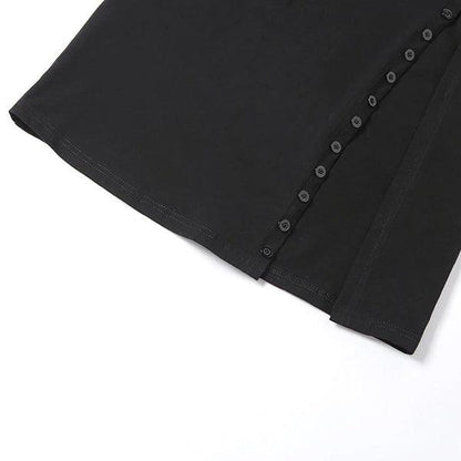 Vintage Gothic A-Line Cut Long Skirt, Sexy Buckle Front Clubwear For Women - Wonder Skull