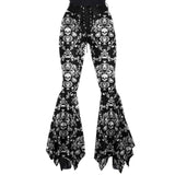 Vintage Gothic Skull Flare Pants, Fashionable Front Tie Trouser For Women - Wonder Skull