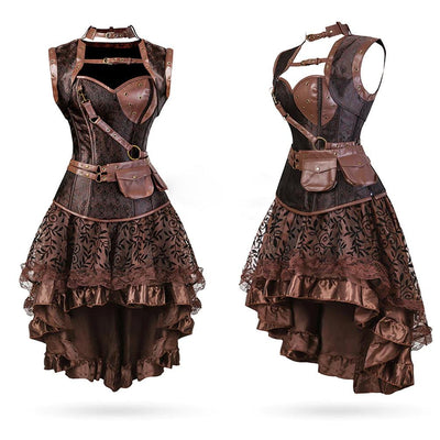 Vintage Steampunk Gothic Corset Dress, Cool Pirate Costume For Women - Wonder Skull