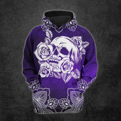 Violet White Skull Mandala Roses Print Combo Hoodie And Leggings - Wonder Skull