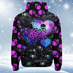 Violet Skull Heart Print Unisex Pullover Hoodie-Wonder Skull