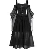 Witchy Gothic Dress, Beautiful Lace Long Sleeves Partywear For Women - Wonder Skull