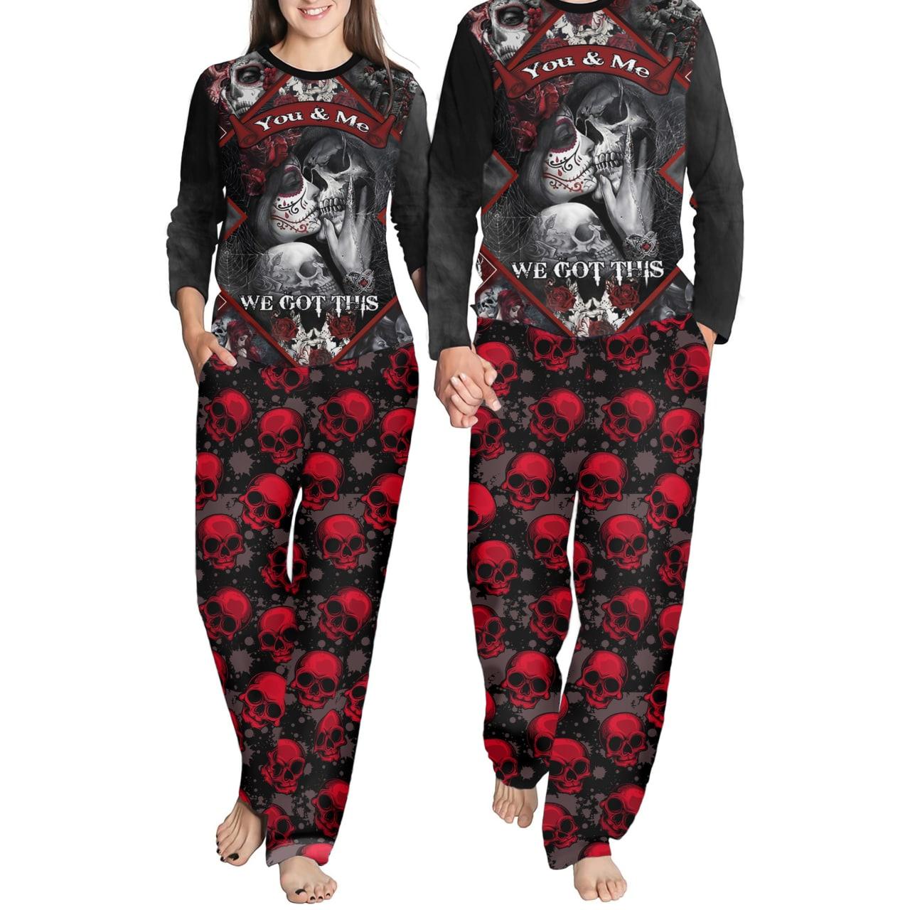 You And Me Skull Love Pajamas Couple Set - Wonder Skull