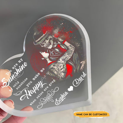 You Are My Sunshine - Customized Skull Couple Crystal Heart Anniversary Gifts - Wonder Skull