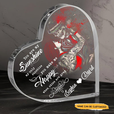 You Are My Sunshine - Customized Skull Couple Crystal Heart Anniversary Gifts - Wonder Skull