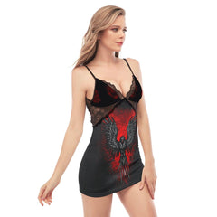 Red Sky Raven Lace Chemise Nightgown, Sexy Night Dress - Wonder Skull