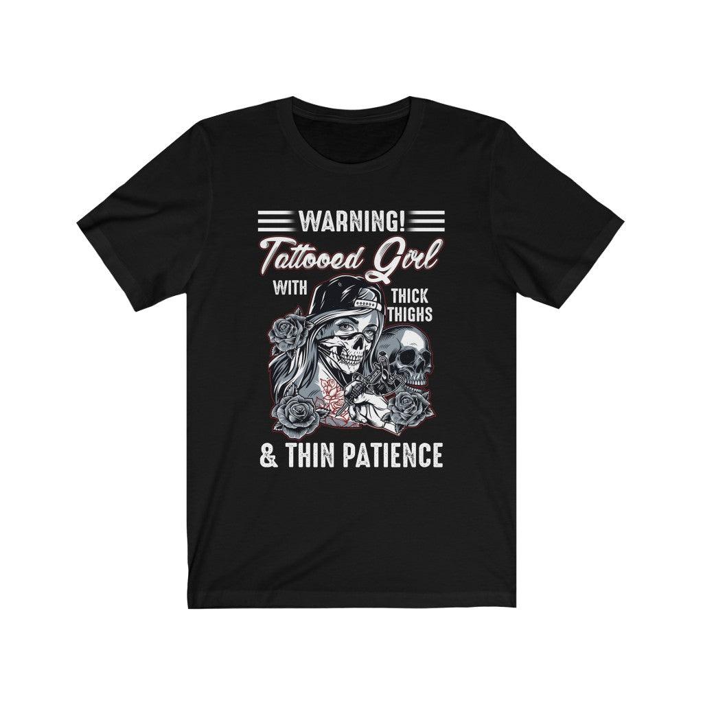 Funny Tattooed Girl With Thick Thighs And Thin Patience Skull T-Shirt - Wonder Skull