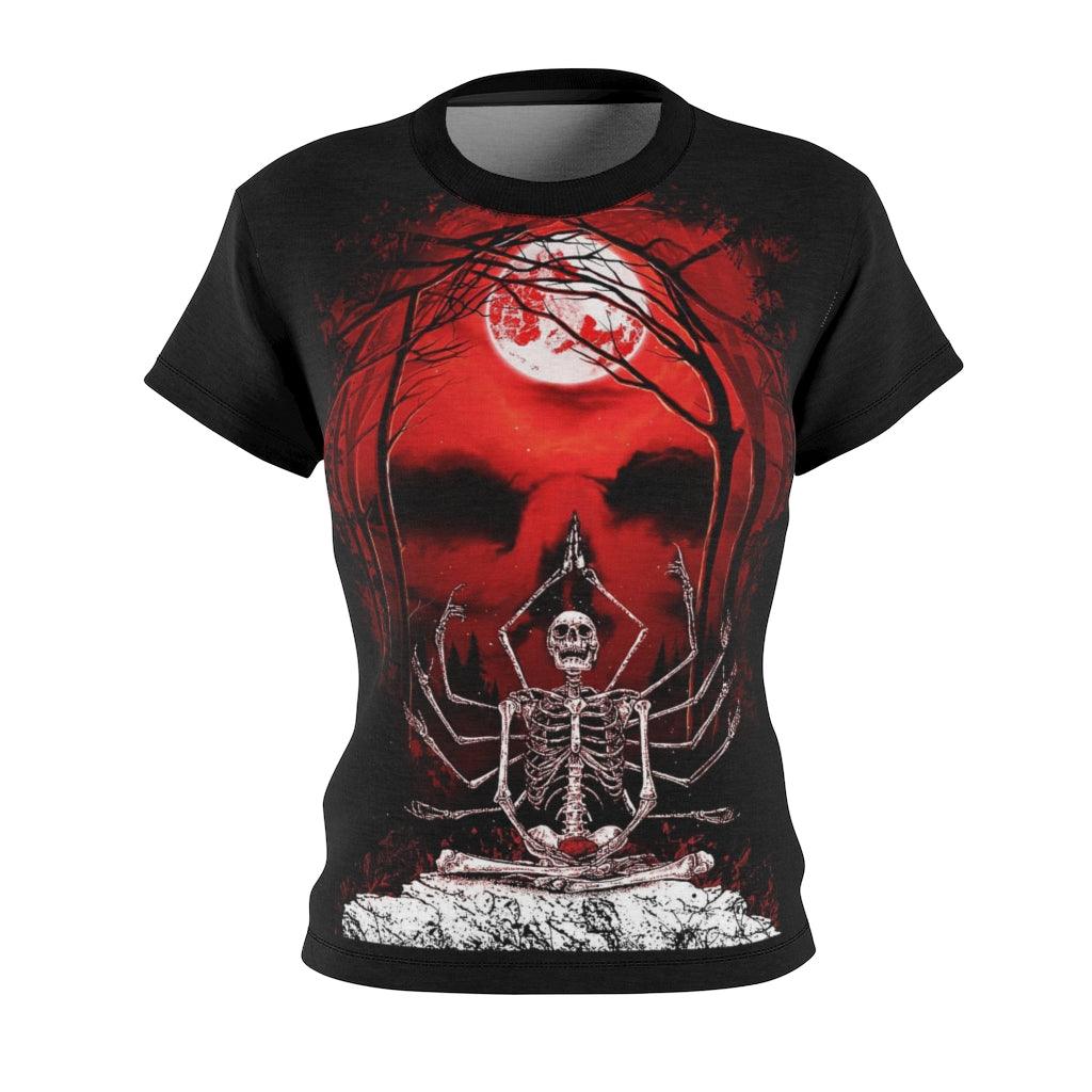 Red Scary Forest Skeleton All Over Print T-shirt For Women - Wonder Skull