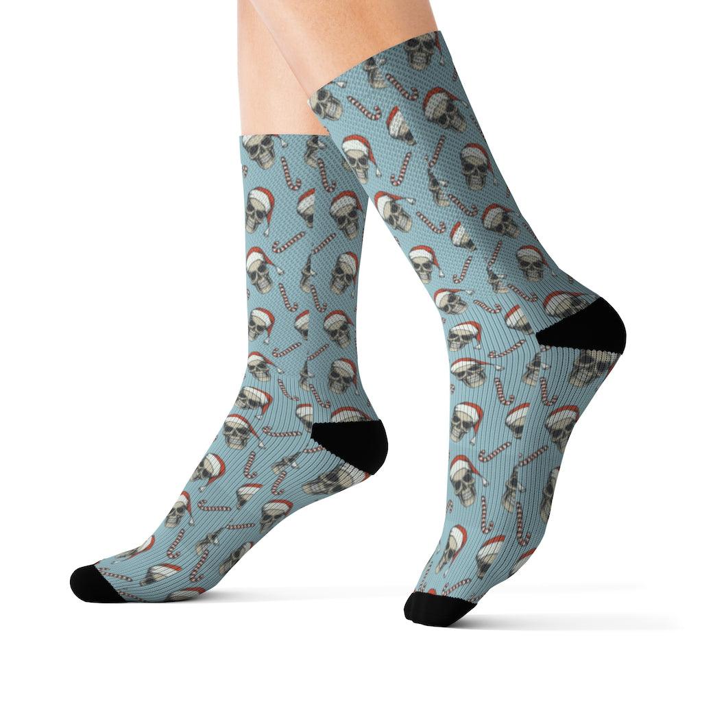 Skull And Candy Rod Christmas Sublimation Socks - Wonder Skull