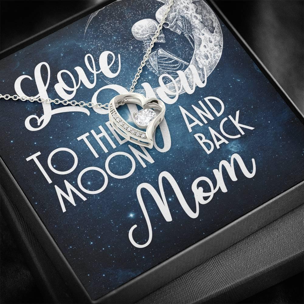 Love You To The Moon And Back Mom Forever Love Necklace with Mahogany Style Wooden Box - Wonder Skull