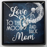 Love You To The Moon And Back Mom Forever Love Necklace with Mahogany Style Wooden Box - Wonder Skull