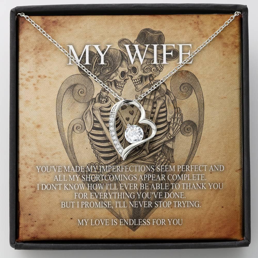 To My Wife Forever Love Necklace with Mahogany Style Wooden Box - Wonder Skull