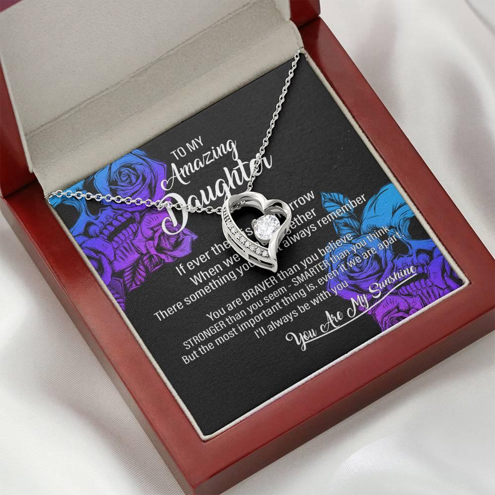 To My Daughter Forever Love Necklace with Mahogany Style Wooden Box - Wonder Skull