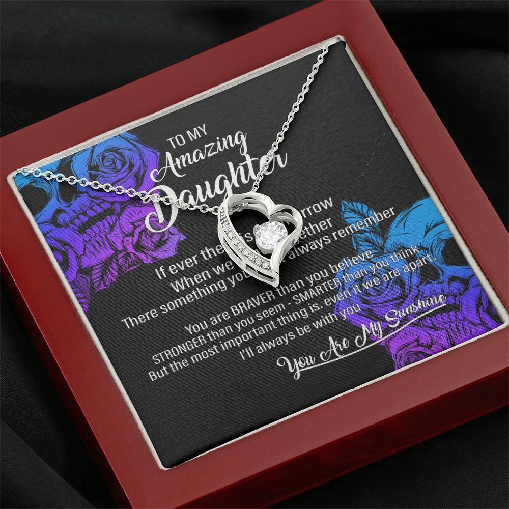 To My Daughter Forever Love Necklace with Mahogany Style Wooden Box - Wonder Skull