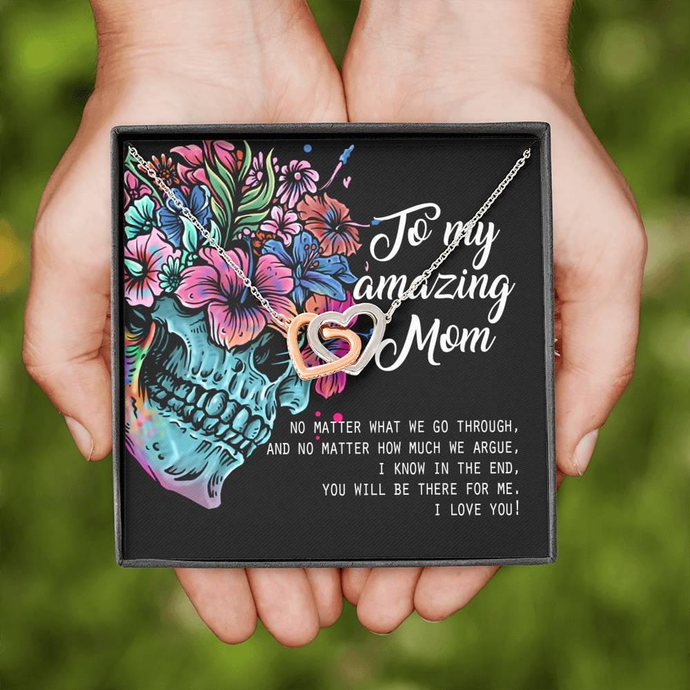 To My Amazing Mom Interlocking Hearts with Mahogany Style Luxury Box & POD Message Card - Wonder Skull