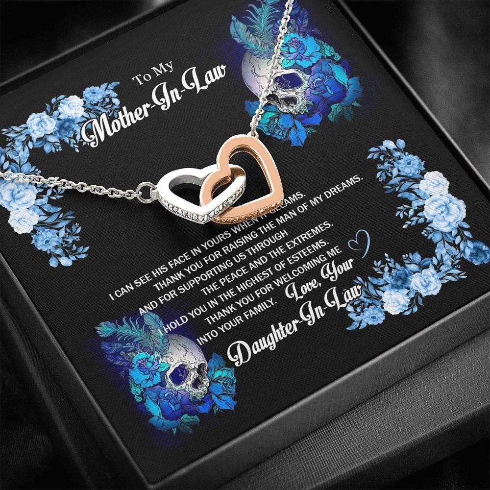 Skull Rose Ocean Blue Interlocking Hearts Necklace - Wonder Skull