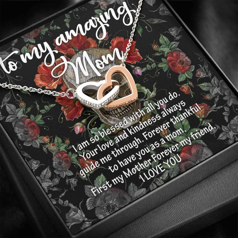To My Amazing Mom Interlocking Hearts with Mahogany Style Luxury Box & POD Message Card - Wonder Skull