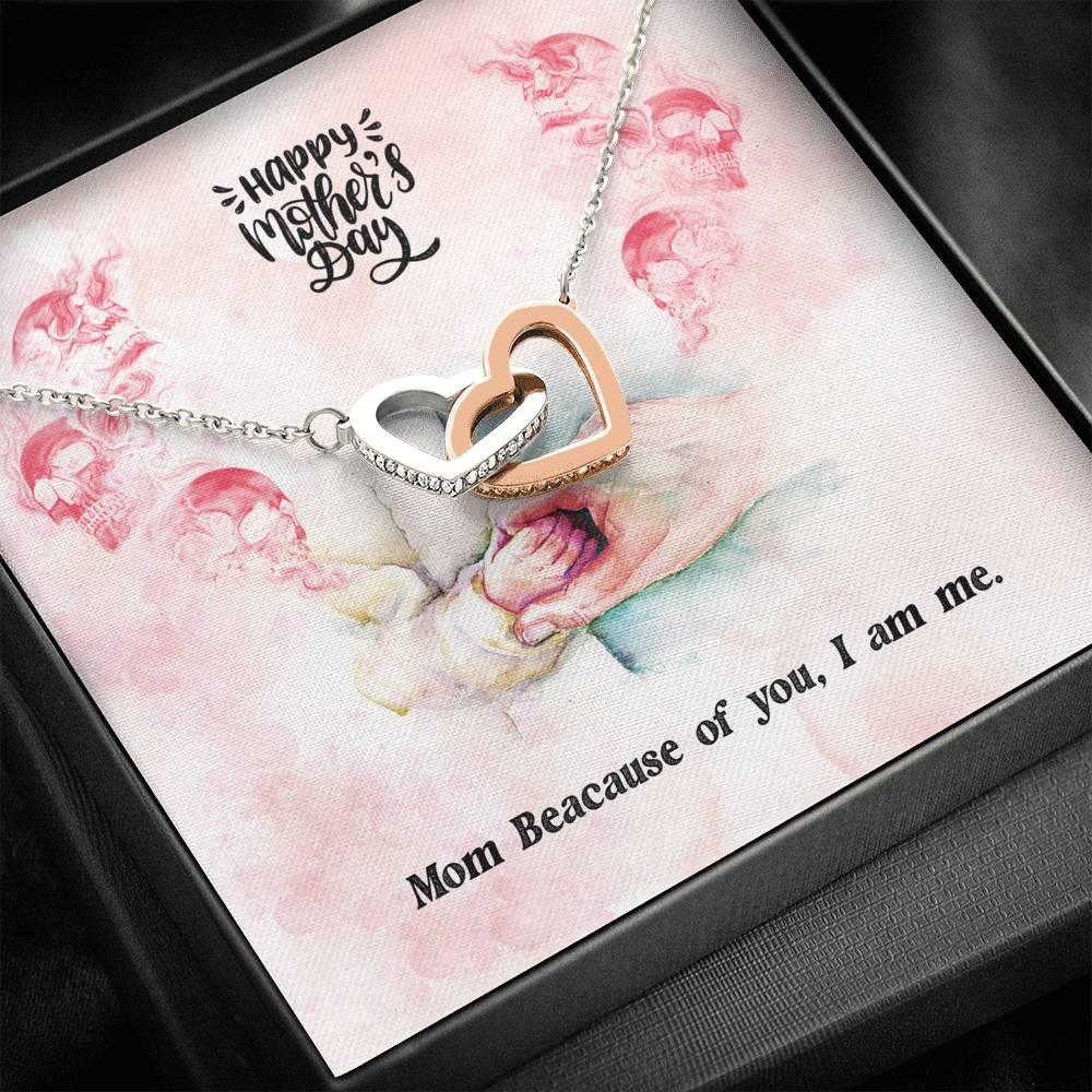 Happy Mother Day 1 Skull Water Color Interlocking Hearts Necklace - Wonder Skull