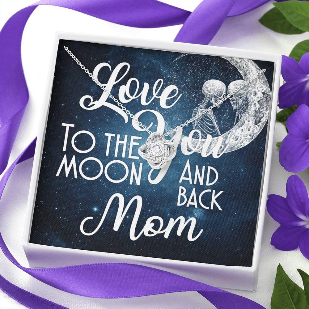 Love You To The Moon And Back Mom Love Knot with Mahogany Style Luxury Box & POD Message Card - Wonder Skull