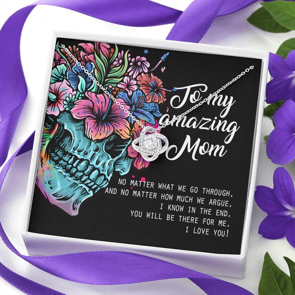 To My Amazing Mom Love Knot with Mahogany Style Luxury Box & POD Message Card - Wonder Skull