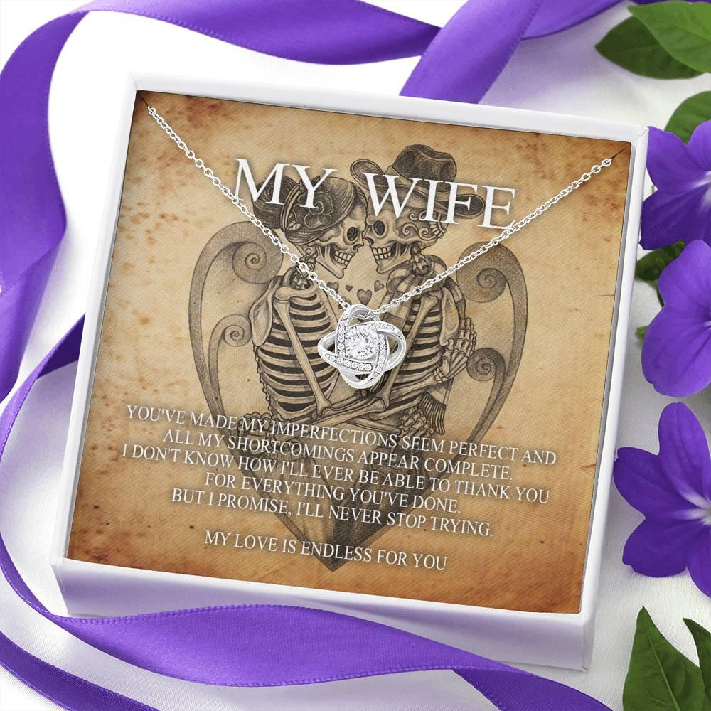 To My Wife Love Knot with Mahogany Style Luxury Box & POD Message Card - Wonder Skull
