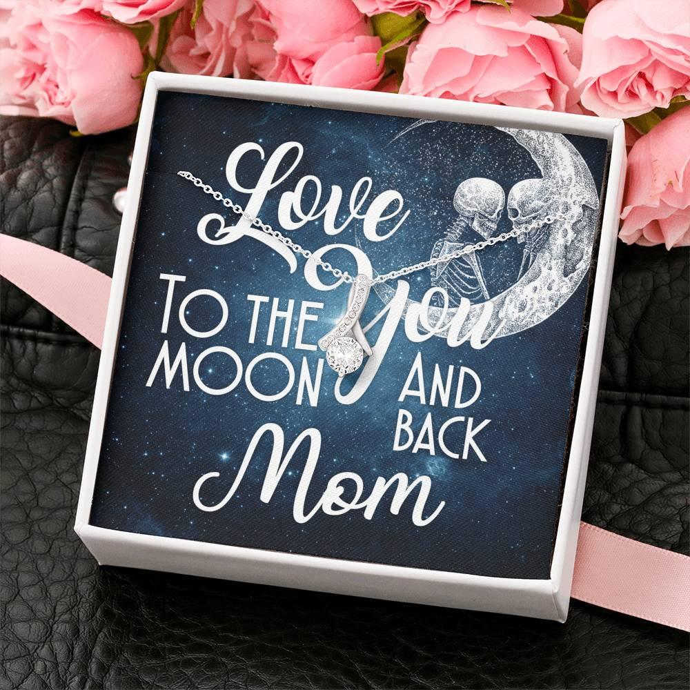 Love You To The Moon And Back Mom Alluring Beauty Necklace with Mahogany Style Luxury Box & POD Message Card - Wonder Skull