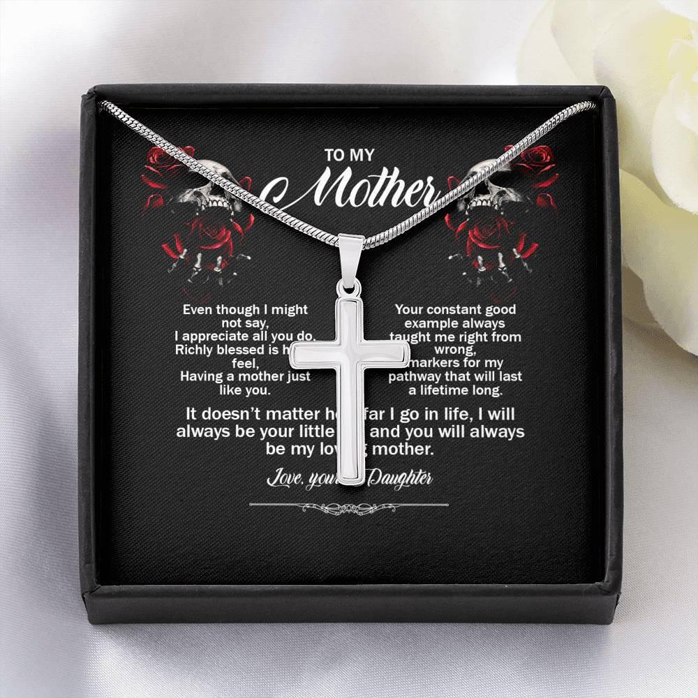 To My Mother Artisan Crafted Cross Necklace - Wonder Skull