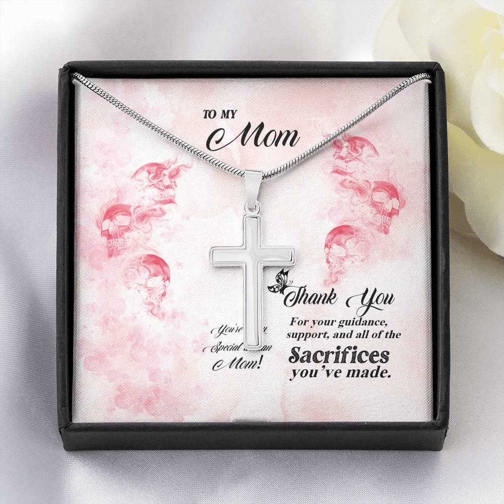 Mom Thanks For Your Sacrifices Artisan Crafted Cross Necklace - Wonder Skull