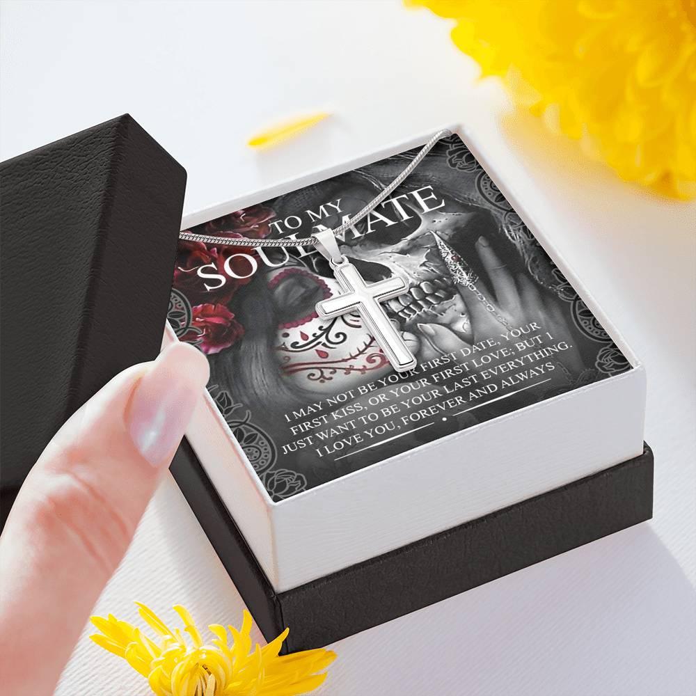 To My Soulmate Artisan Crafted Cross with Mahogany Style Luxury Box & POD Message Card - Wonder Skull