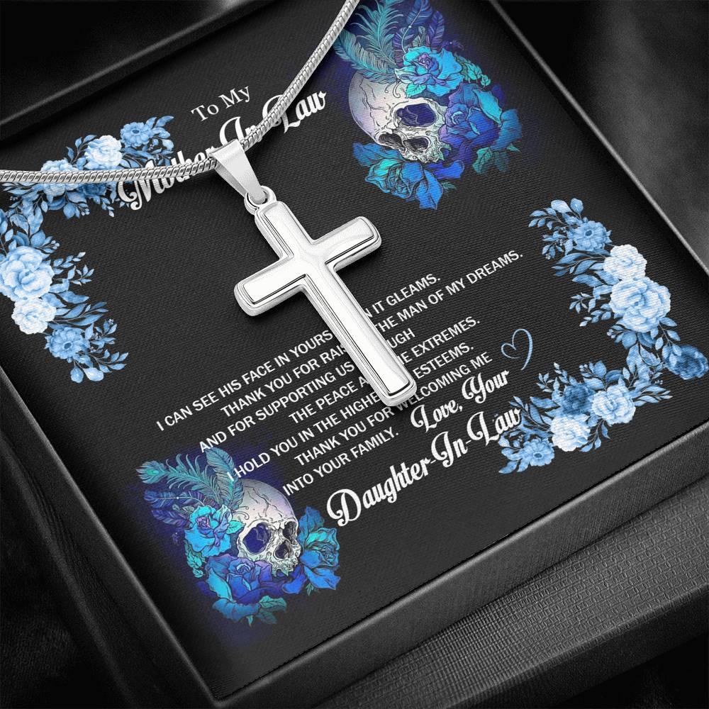 To My Mother In Law Artisan Crafted Cross Necklace - Wonder Skull