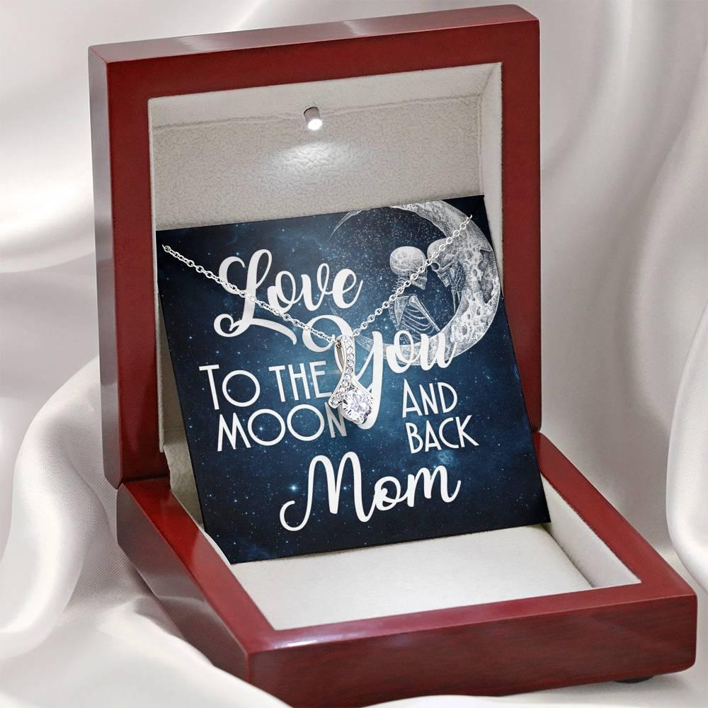 Love You To The Moon And Back Mom Alluring Beauty Necklace with Mahogany Style Luxury Box & POD Message Card - Wonder Skull