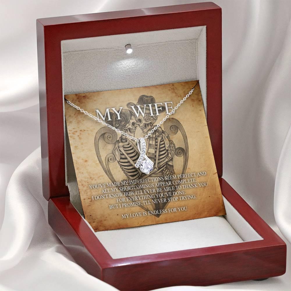 To My Wife Alluring Beauty Necklace with Mahogany Style Luxury Box & POD Message Card - Wonder Skull